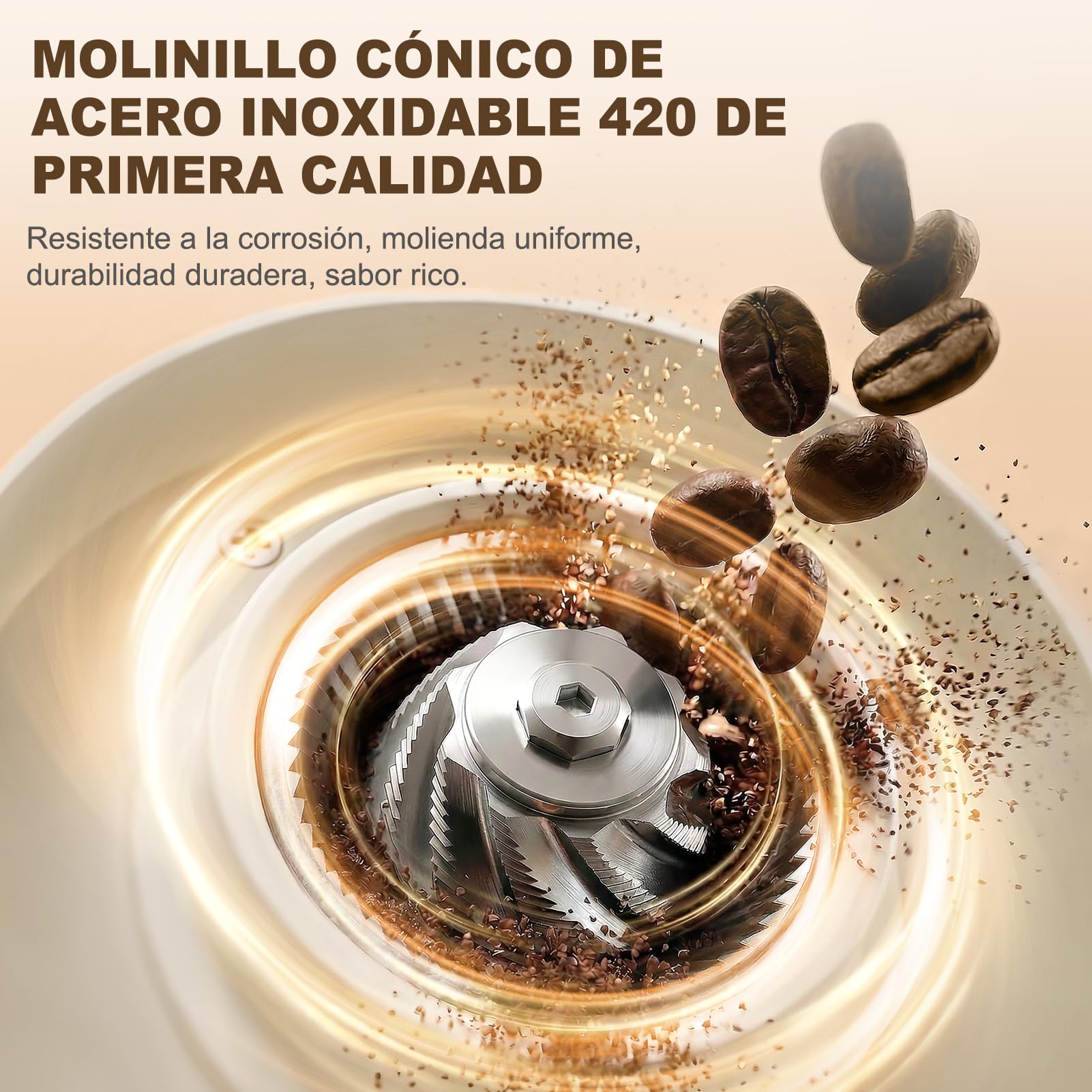 Molino de café eléctrico de acero inoxidable - Equipado con un mecanismo de molienda de cerámica ajustable para espresso, cafetera a pistón y filtro de café - Ideal para viajes, camping y casa.