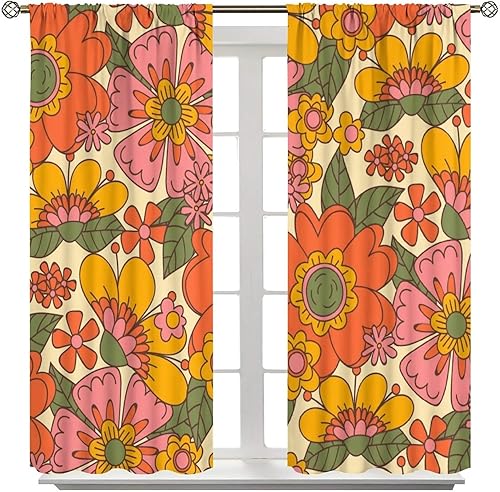 Miniatura 2 de Cortinas florales retro de los años 70, hippie primavera, Groovy Flower Power Flower, estampado bohemio, adecuadas para el hogar, dormitorio,