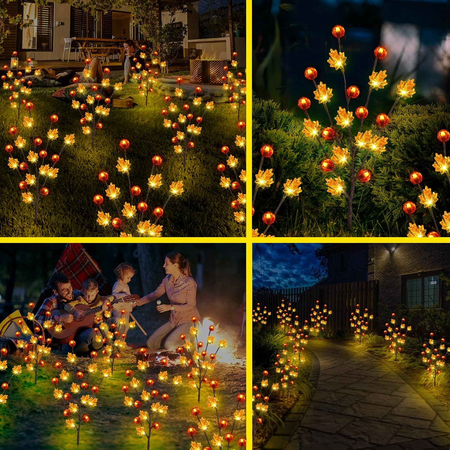 Fall Decor Solar Garden Lights Outdoor for Thanksgiving Decorations,4PACK 80LED Pumpkin Maple Leaf Tree with Friendsgiving Gifts,Solar Fall Decor Lights for Home/Garland/Thanksgiving Day - Image 3