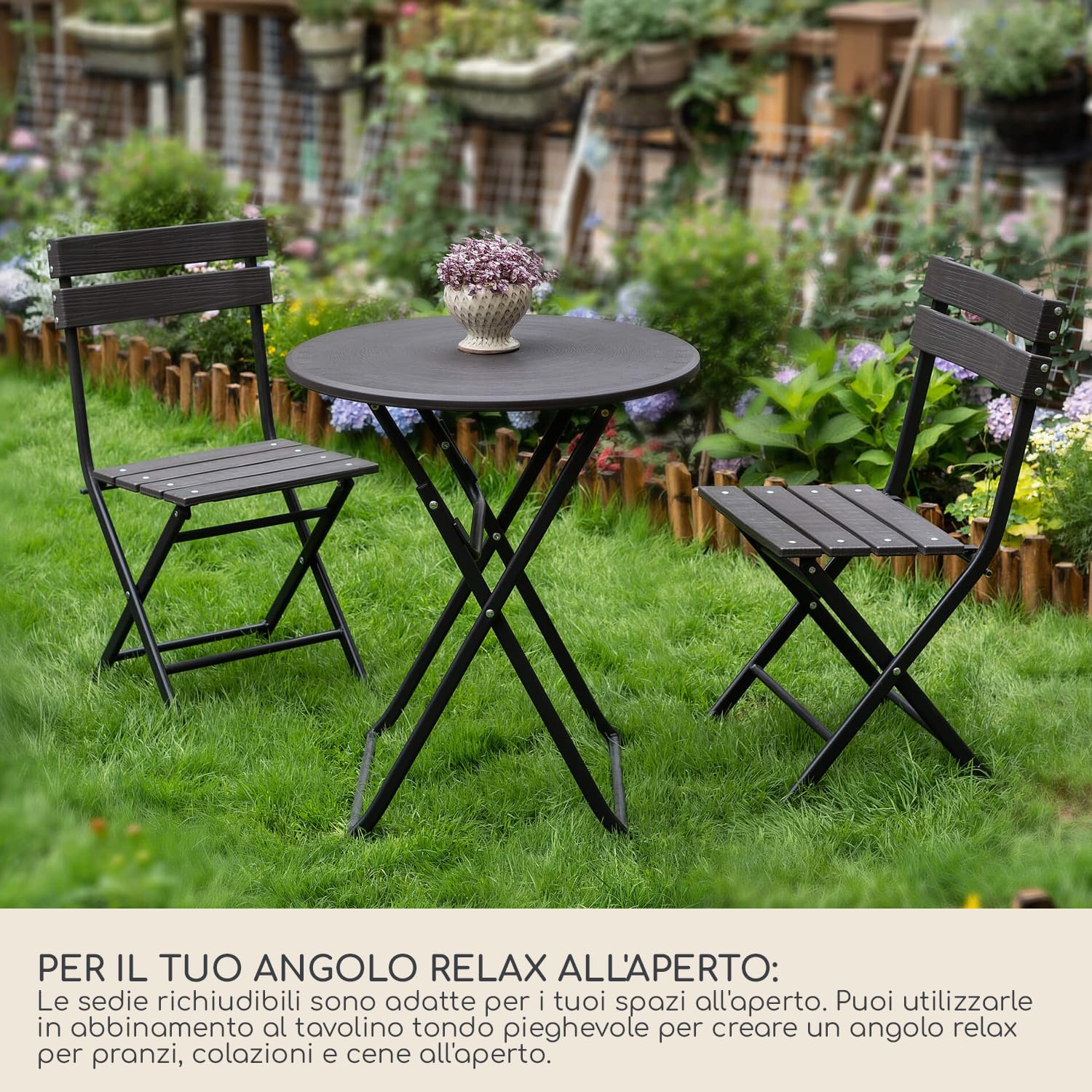 Rebecca Mobili Set 2 Sedie Pieghevoli, Sedie Da Esterno Richiudibili, Plastica Acciaio, Grigio Nero, Giardino Balcone Bar - Misure HxLxP: 78 x 37 x 45 cm - Art. RE6705