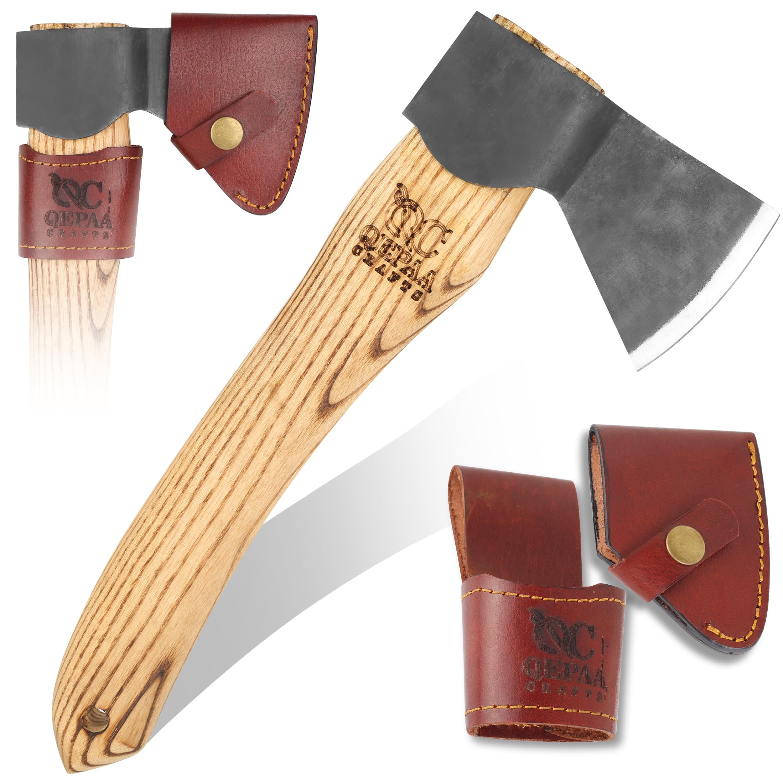 Hand Forged Hatchet Axe with Sheath AX1 - Bushcraft Hatchet Camping Small Forest Axe Survival Hatchet Carving Axe for Chopping Wood - Camp Splitting Axe Gardening Axes Wood Cutting Axe (Carving Axe)