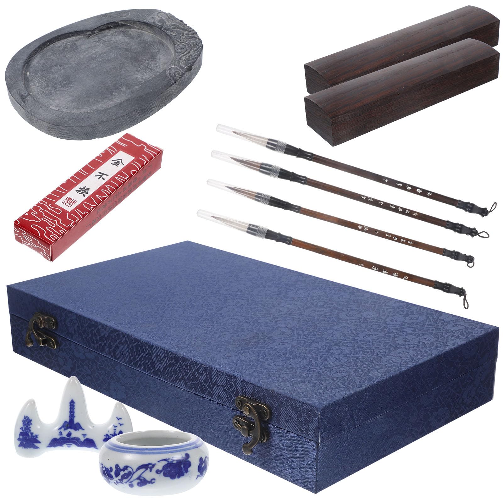 iplusmile Set de Calligraphie Pierre à Encre et Pinceau à Encre en Bois Léger et Portable pour Apprendre la Calligraphie Peinture
