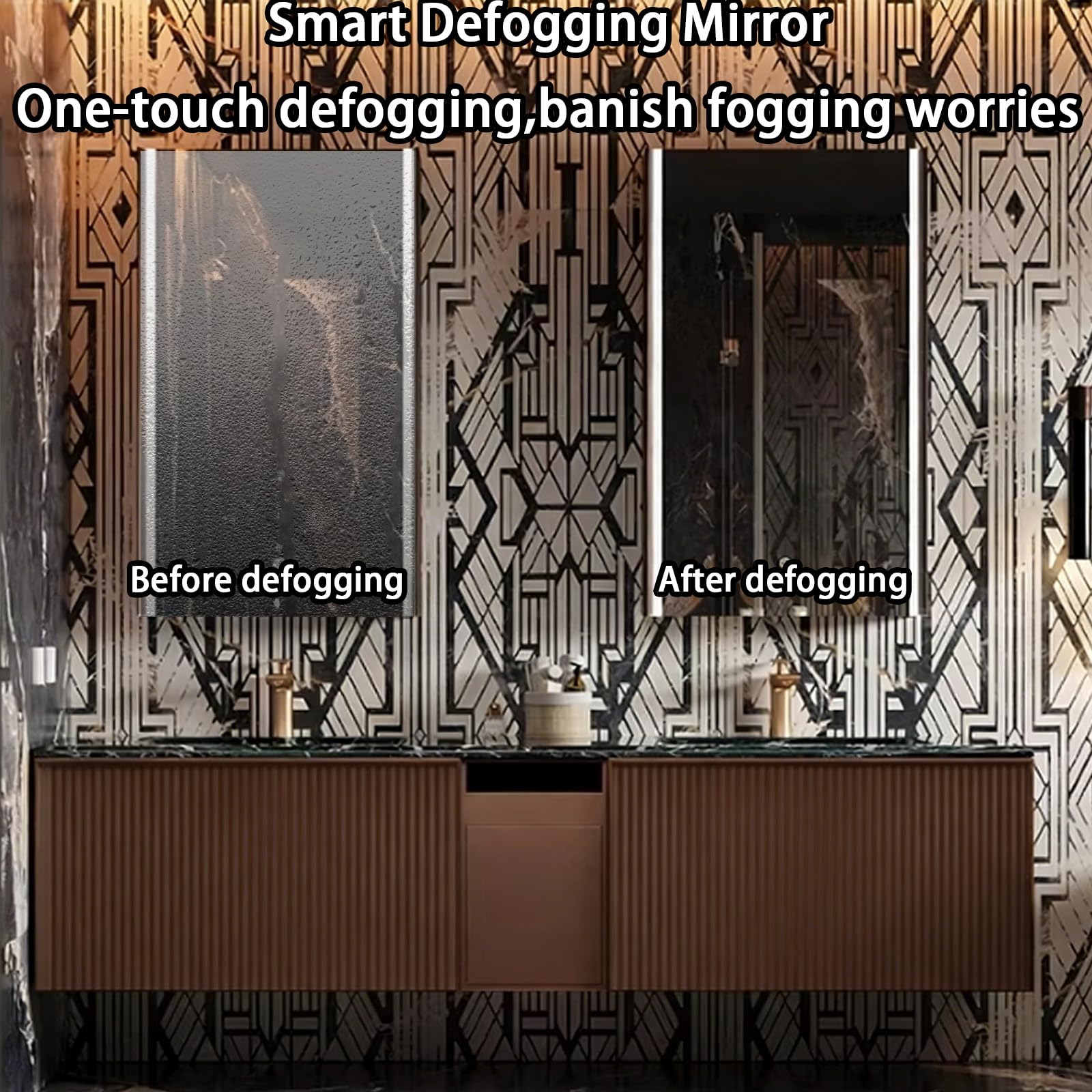 52 Inch Bathroom Vanity with Double Sink - Floating Bathroom Vanity with Smart Defog Mirror and Seamless Countertop — view 4