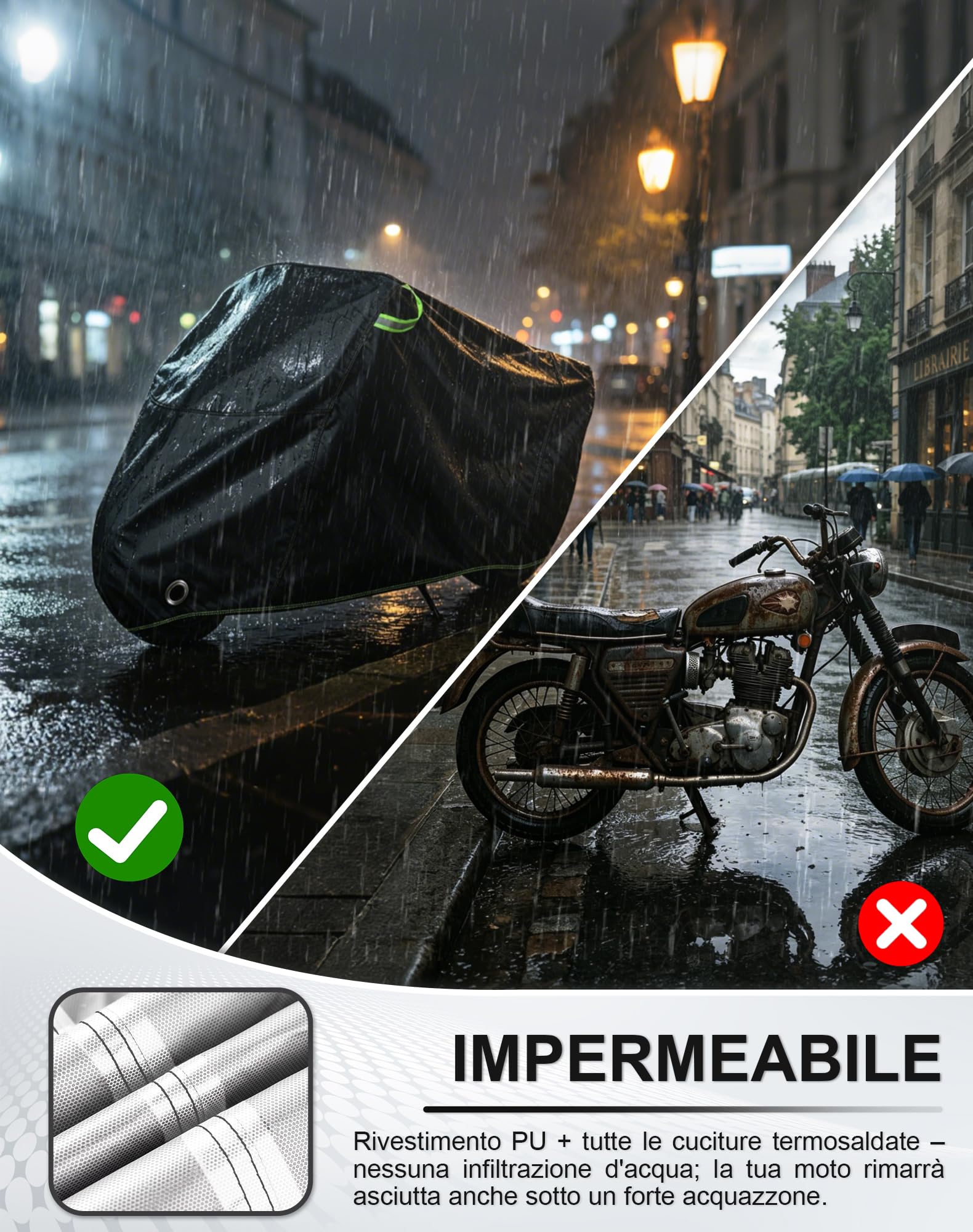 Homoto Telone di copertura per moto Oxford 420D, impermeabile, estremamente resistente agli strappi e ai raggi UV, per esterni e interni, protezione per tutte le condizioni atmosferiche, per tutte le