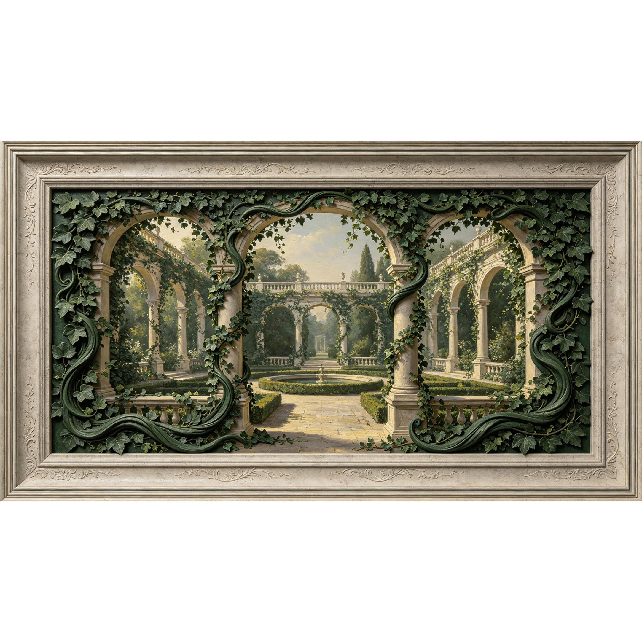 QZLITHOTIC 50×90cm3D Framed Wall Art， Neoclassical European Garden Archway Self?Adhesive Mural， Water?Activated Peel & Stick Fabric Decor Wall Decal for Bedroom Living Room