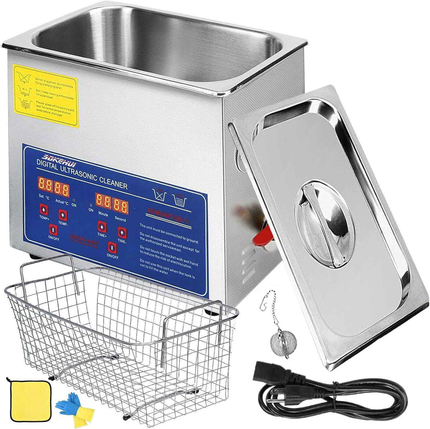 Limpiador ultrasónico digital profesional de piezas de 10 l, máquina de limpieza ultrasónica comercial de acero inoxidable de 240 W con calentador y temporizador, for herramientas de laboratorio