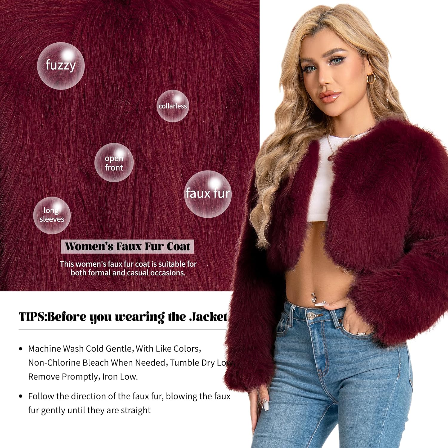 Fur Coats For Women,Plus Size Cropped Faux Fuzzy Jacket Fluffy Fall Coat. - Image 5