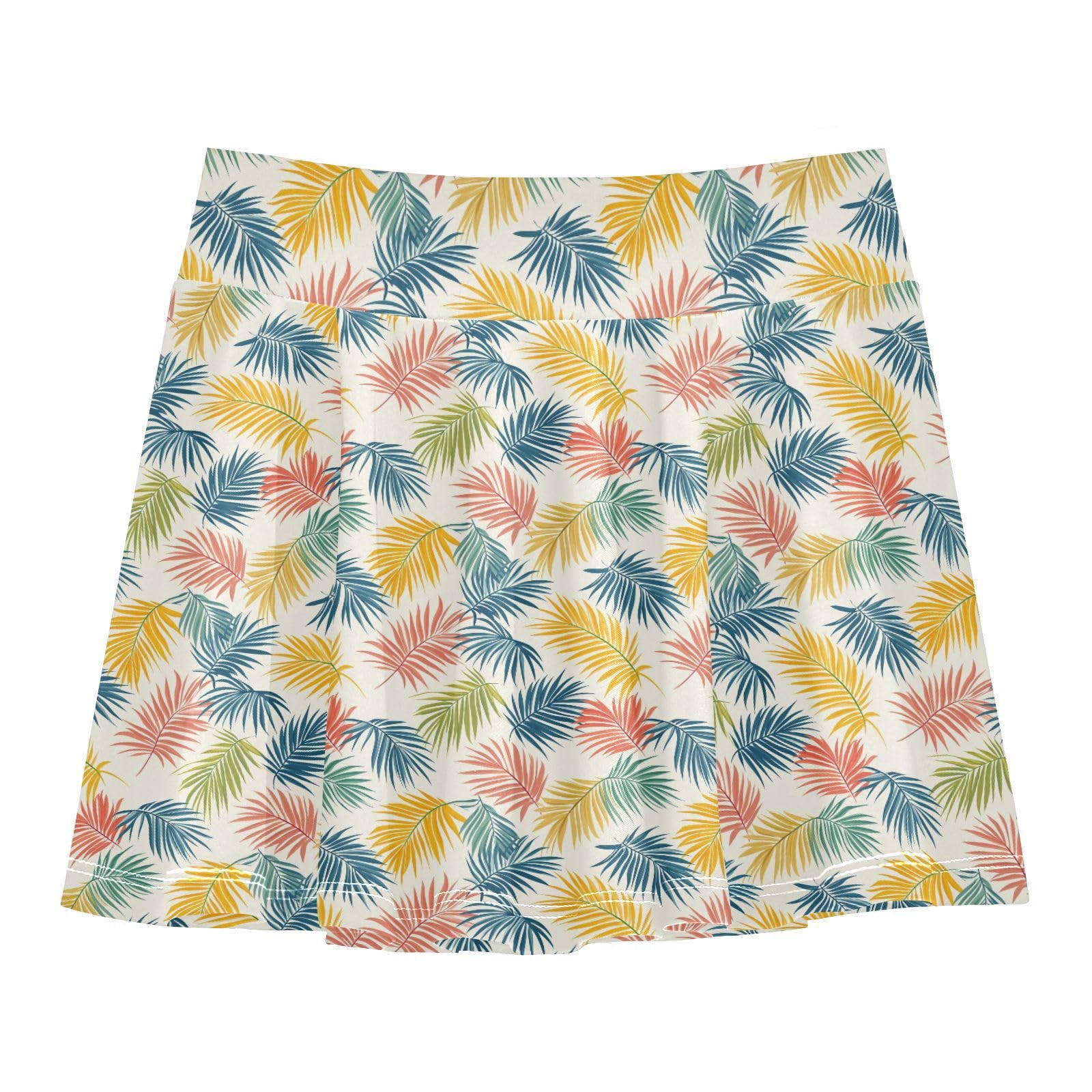 Tropical Palms Beige Little Girls Tennis Skirt with Built-in Shorts Cheerleading Skirts with Pockets Flowy Little Girl Active Skort