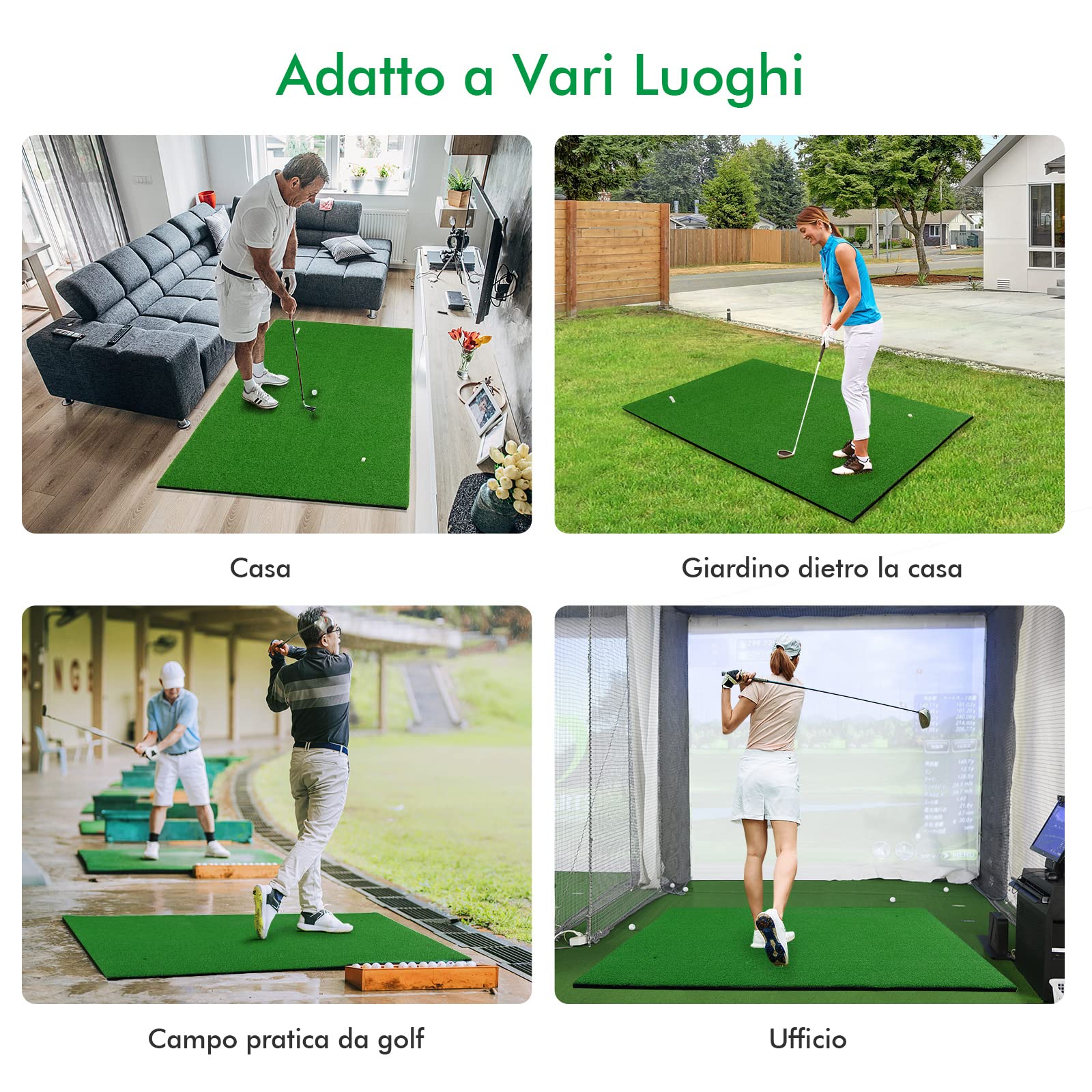 COSTWAY Tappetino da Golf Pratica 150 x 100 x 2,7 CM, Tappetino per Allenamento Golf con Erba Sintetica e 2 Fori, 3 Tee, Putting Mat Green per Uso Interno ed Esterno