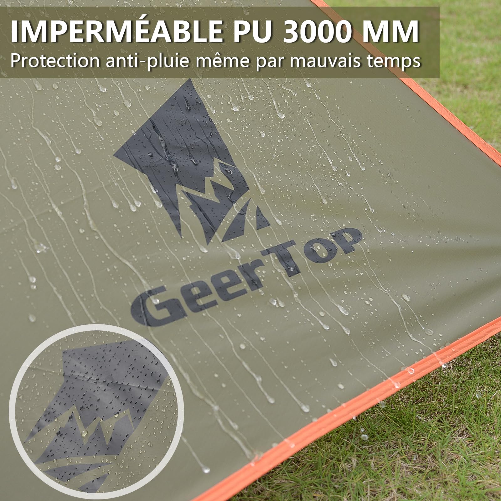 GEERTOP 3,5 x 5,8 m Store Auto Voile d'Ombre, Etanche 3000 mm Grand Auvent Latéral Auto avec 2 Bâtons, Toit Anti-Solaire Hydrofuge pour Camping Auto, caravanes, Camping Car, Auvent Fourgon