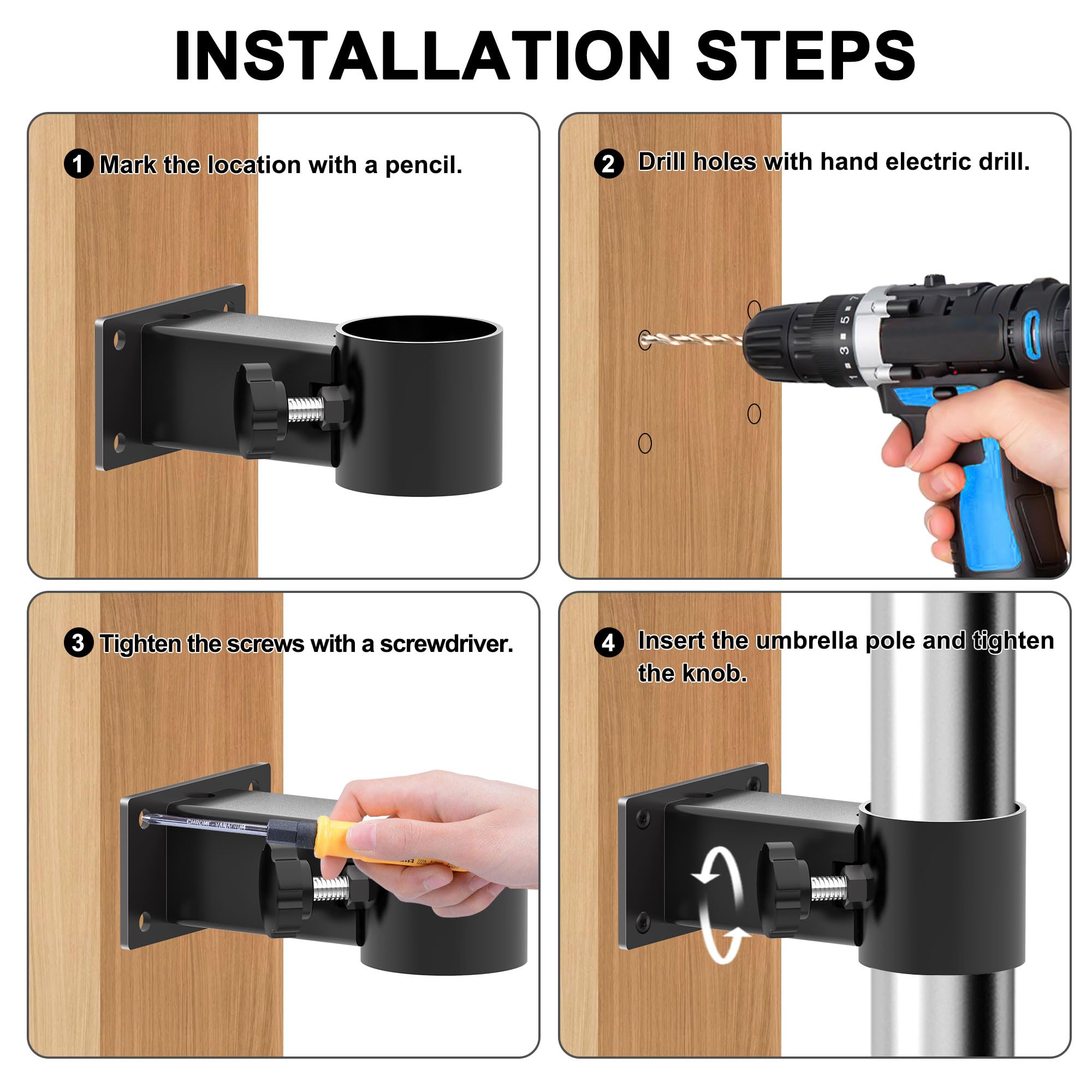 Patio Umbrella Holder Heavy Duty Adjustable Metal Umbrella Clamp Stand Mount Attaches to Railing, Outdoor Courtyard, Balcony, Boats,1sets (1 Base Pieces and 1 top Pieces,to Hold 1 Umbrellas) : Patio