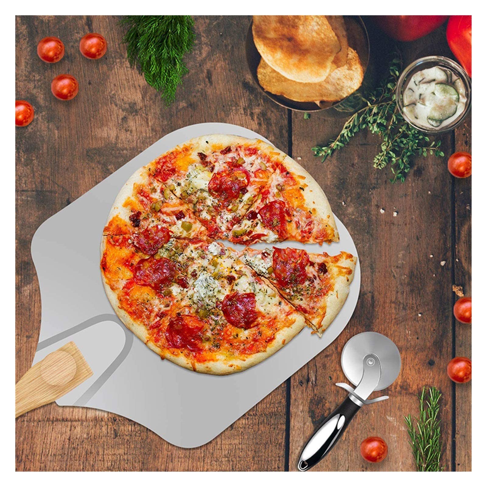 Łopata do pizzy Aluminiowa łopatka do pizzy Łopata do pizzy ze stali nierdzewnej Łopatka do pizzy ze składanym drewnianym uchwytem Akcesoria do pieczenia