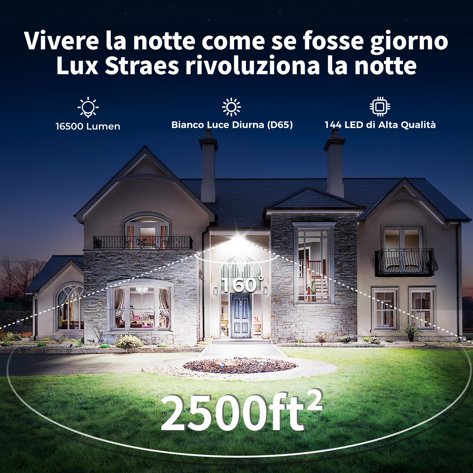 Lux Straes Faretto LED da Esterno 150W, Faro led IP66 Impermeabile 16500LM, Luce 6500K Bianco Giorno con Spina, per Campo Sportivo, Magazzino, Parcheggio, Giardino, Garage, Terrazza