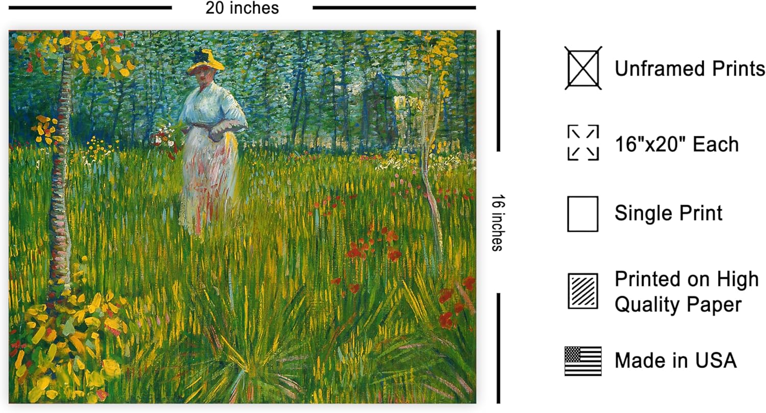 Poster Master Vintage Van Gogh Poster - Retro A Woman Walking In A Garden Print - Flower Art - Classic Painting - Floral Illustration - Floral Bedroom Wall Decor - 16x20 UNFRAMED Wall Decor