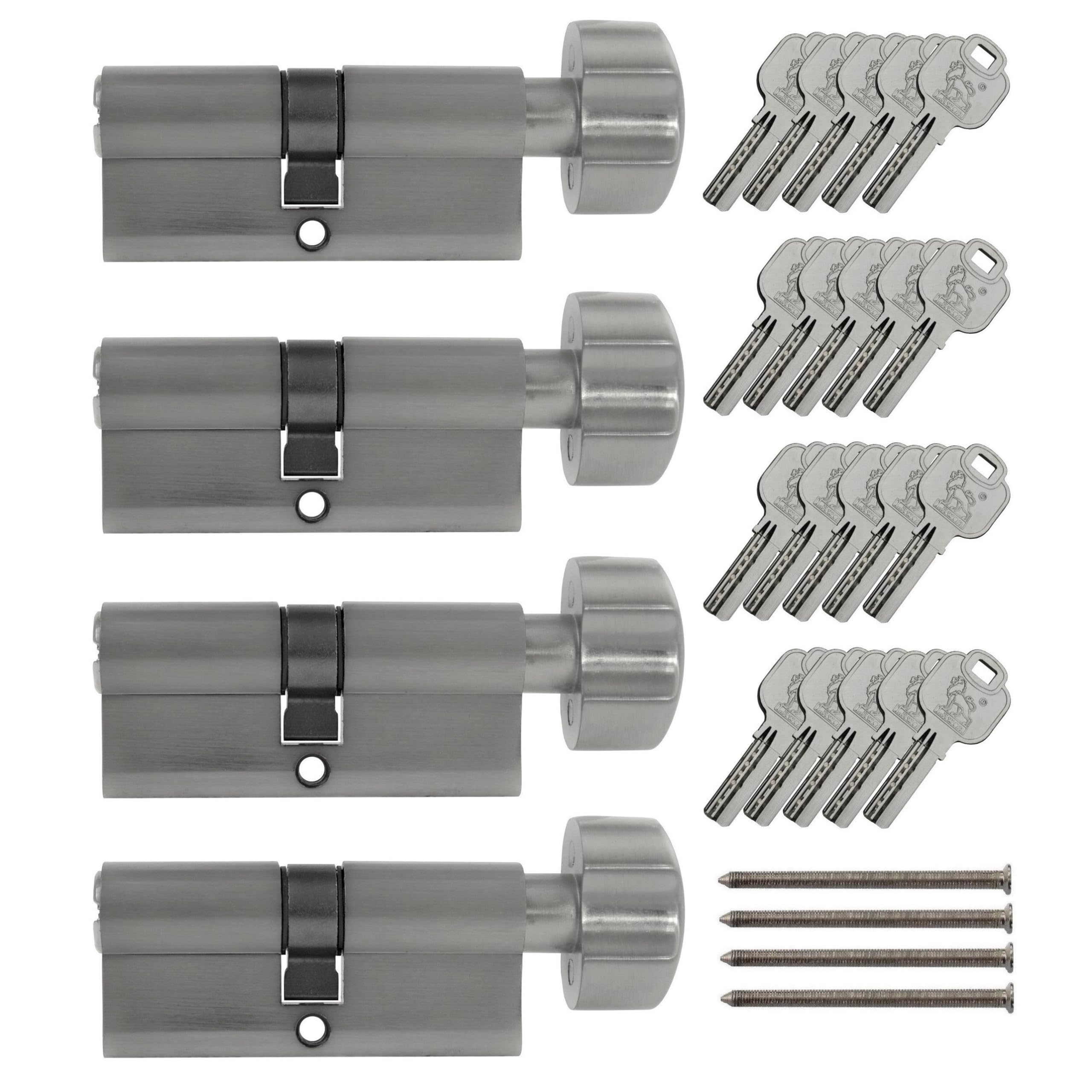 4x thumb turn knob euro cylinder locks 35/35mm, keyed alike, with 20 reversible keys (35x35) (KD)