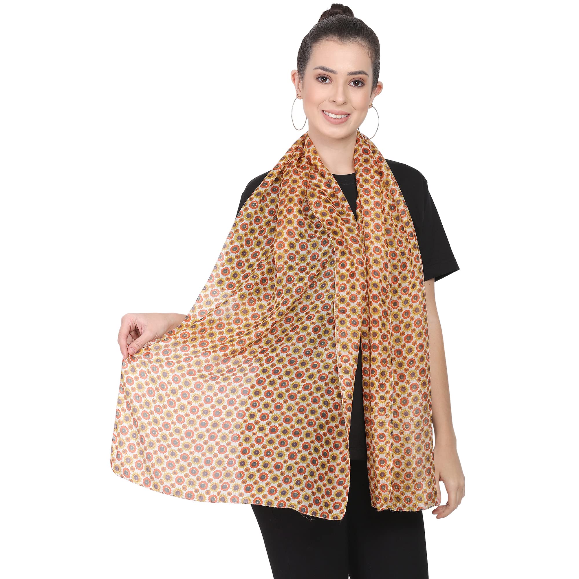 cashmere craft Pure Silk Yellow Red Polka Print Scarf Stole 3SILRUS22-picture-33