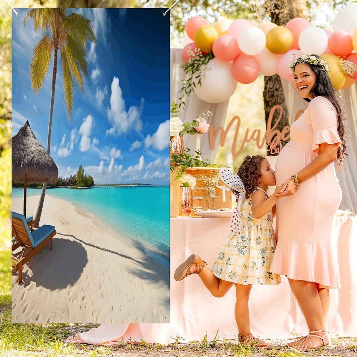 Tropical Beach Door Cover Decoration Exquisite Door Banner Background Porch Sign Picture Anti-fading Front Door Backdrop Decor for Holiday Themed Party Decor Supplies 70x35 In