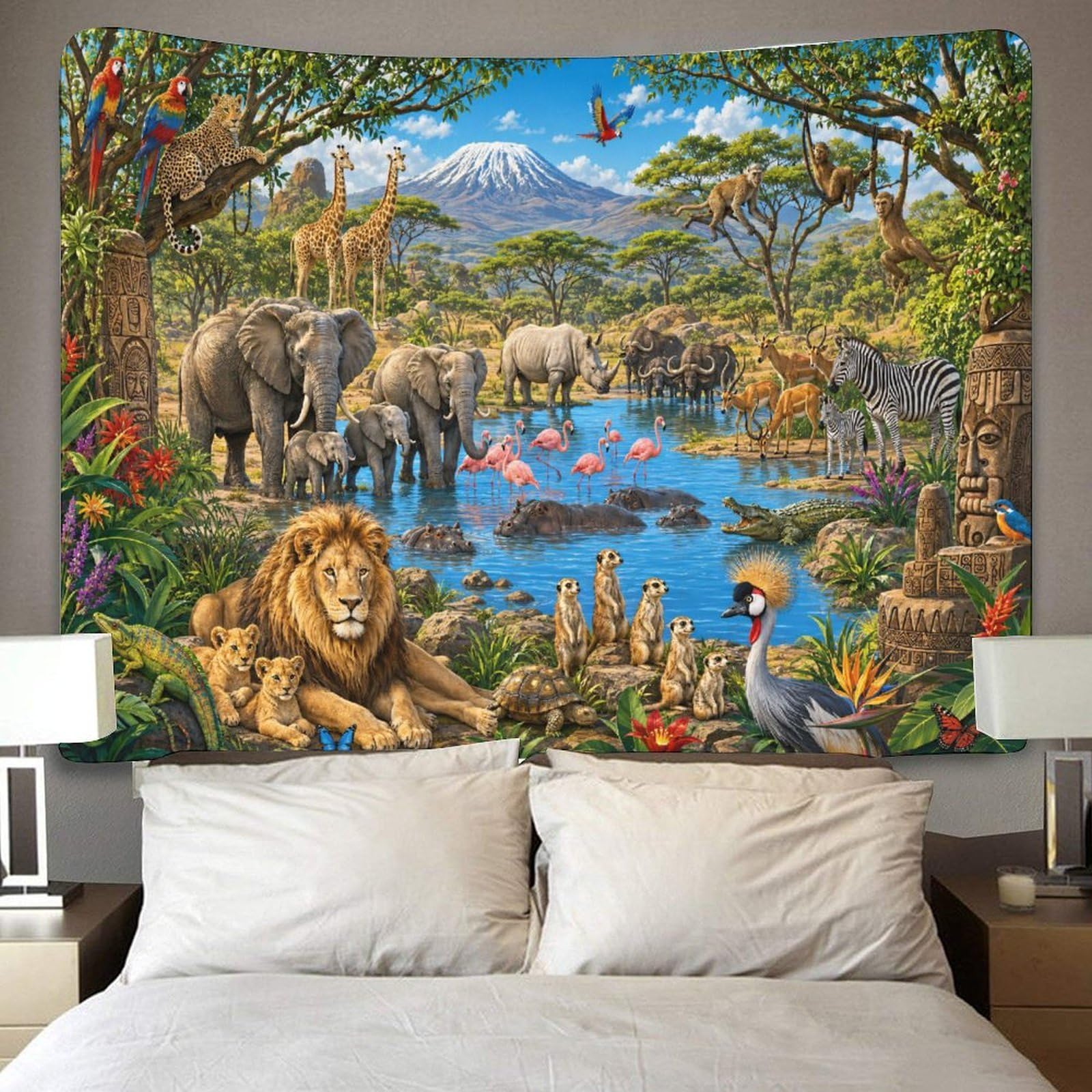 GPMNBCXZK African Savannah Wildlife Animals Tapestry for Bedroom 3D Print Wall Art Decor Tapestries Poster Home Decoration Bedroom Dorm 100cmx150cm