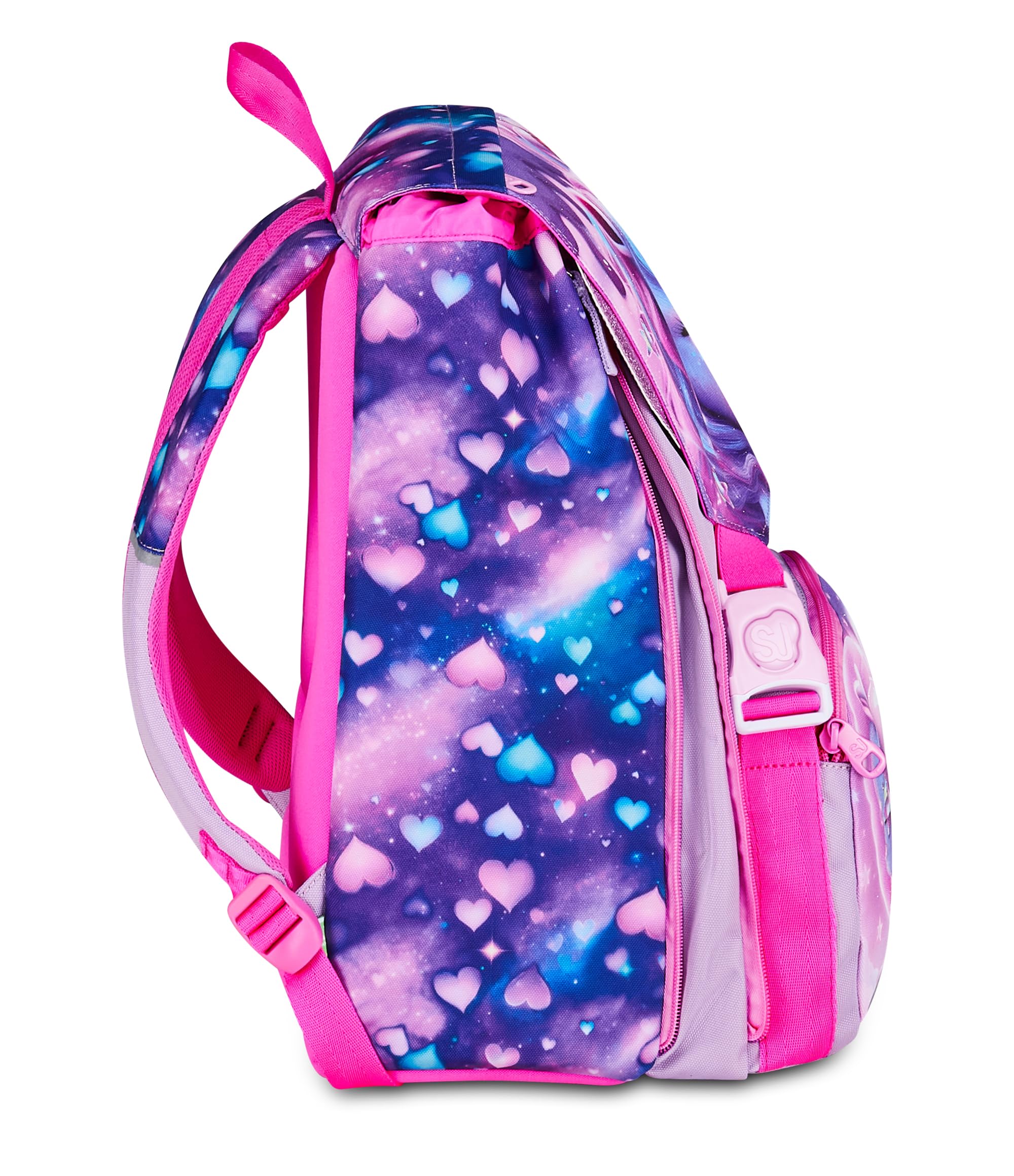 SJ GANG STYLE JAM GANG Zaino Scuola Estensibile PIXIE UNICORN, Rosa, 24L, Zip Laterali, Ali a scomparsa, Pattina scintillante, Tasca frontale, Tasca laterale portaborraccia, Scuola elementare, Bambina