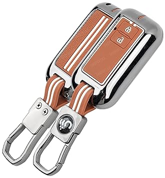 SHOPOFLUX Metal Key Cover Compatible with Baleno, Grand Vitara, XL6, Swift, Brezza, Celerio, Ignis, Ertiga, Dzire, Fronx, Urban Cruiser, Rumion, Glanza, Hyryder 2 Button Key (Brown Silicon) - image, photos