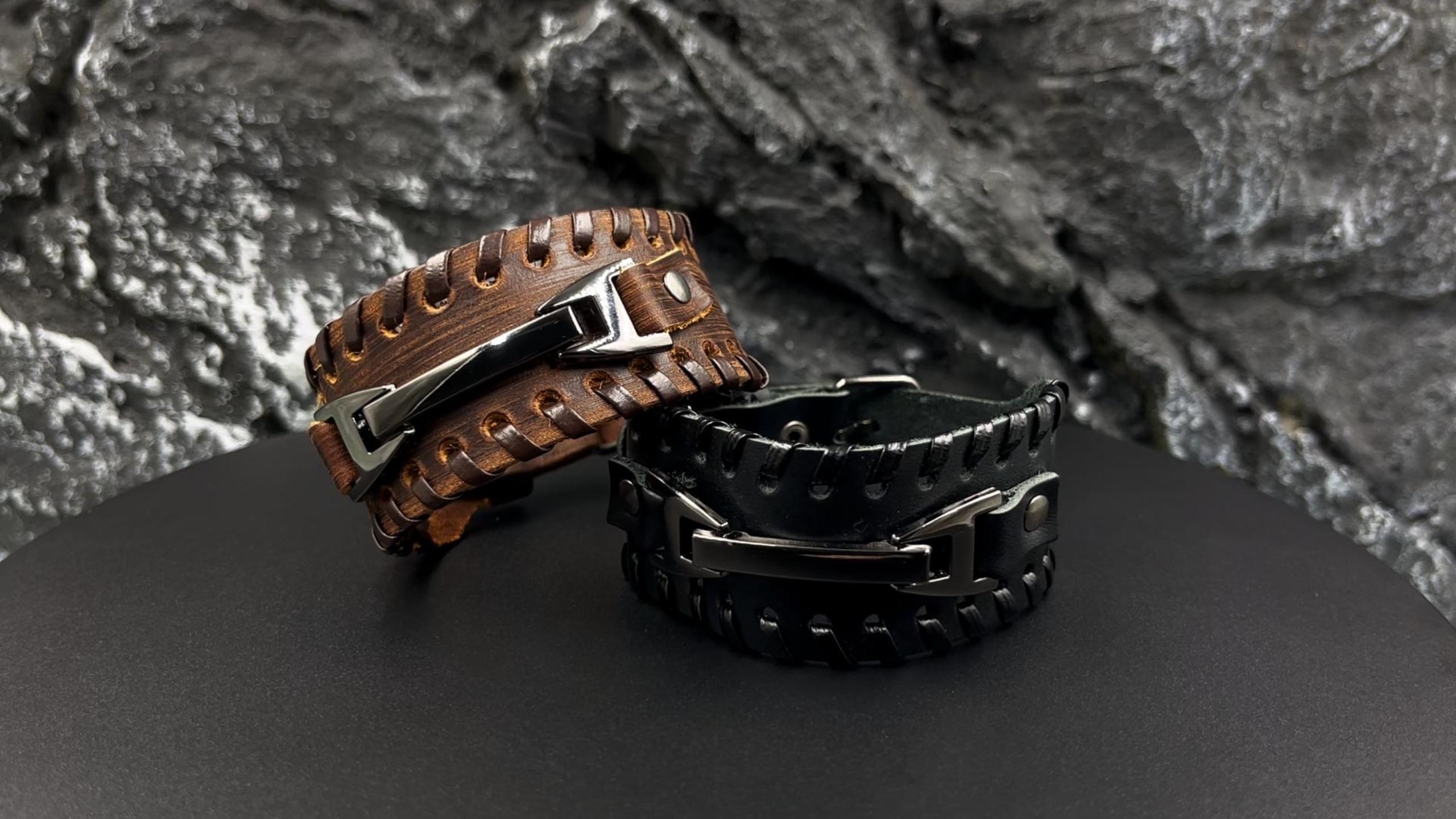 Amazon.com: 2 Pcs Leather Bracelet Punk - Braided Leather Cuff 