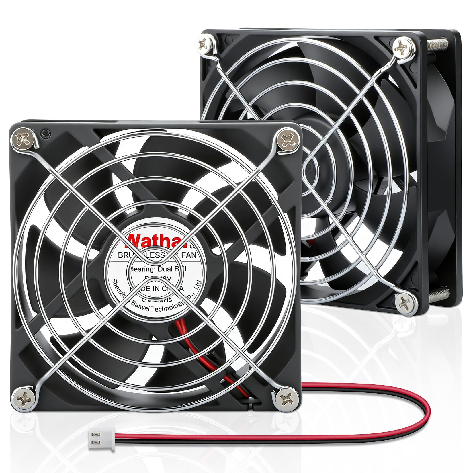 Wathai 2 ventiladores de refrigeración sin escobillas 9225 de 48 V y 92 mm de CC, 2 pines, 92 x 92 x 25 mm, doble bola, alto flujo de aire para estaciones base de telecomunicaciones, mini PC