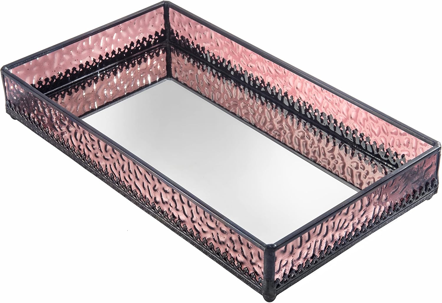 Mirrored Tray Decorative Vanity Organizer Jewelry Display Pink Rose Stained Glass J Devlin Tra 126-2
