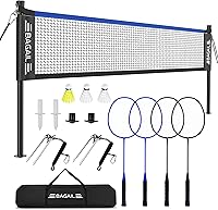 BAGAIL Portable Badminton Net Set: Official 20x5ft Anti-Sag Winch, 4 Rackets, 3 Shuttlecocks, Durable Carry Bag for Backyard Beach Family Fun