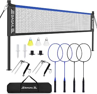 BAGAIL Portable Badminton Net Set: Official 20x5ft Anti-Sag Winch, 4 Rackets, 3 Shuttlecocks, Durable Carry Bag for Backyard Beach Family Fun