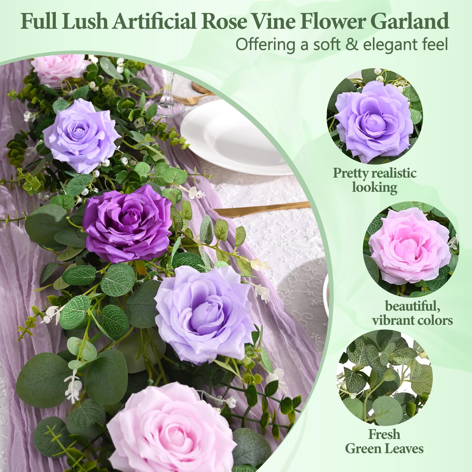 Livole Lot de 2 guirlandes de Fleurs d'eucalyptus artificielles de 2,5 m à Suspendre pour Mariage, Centre de Table, fête, Arche, cérémonie, Toile de Fond (Violet)