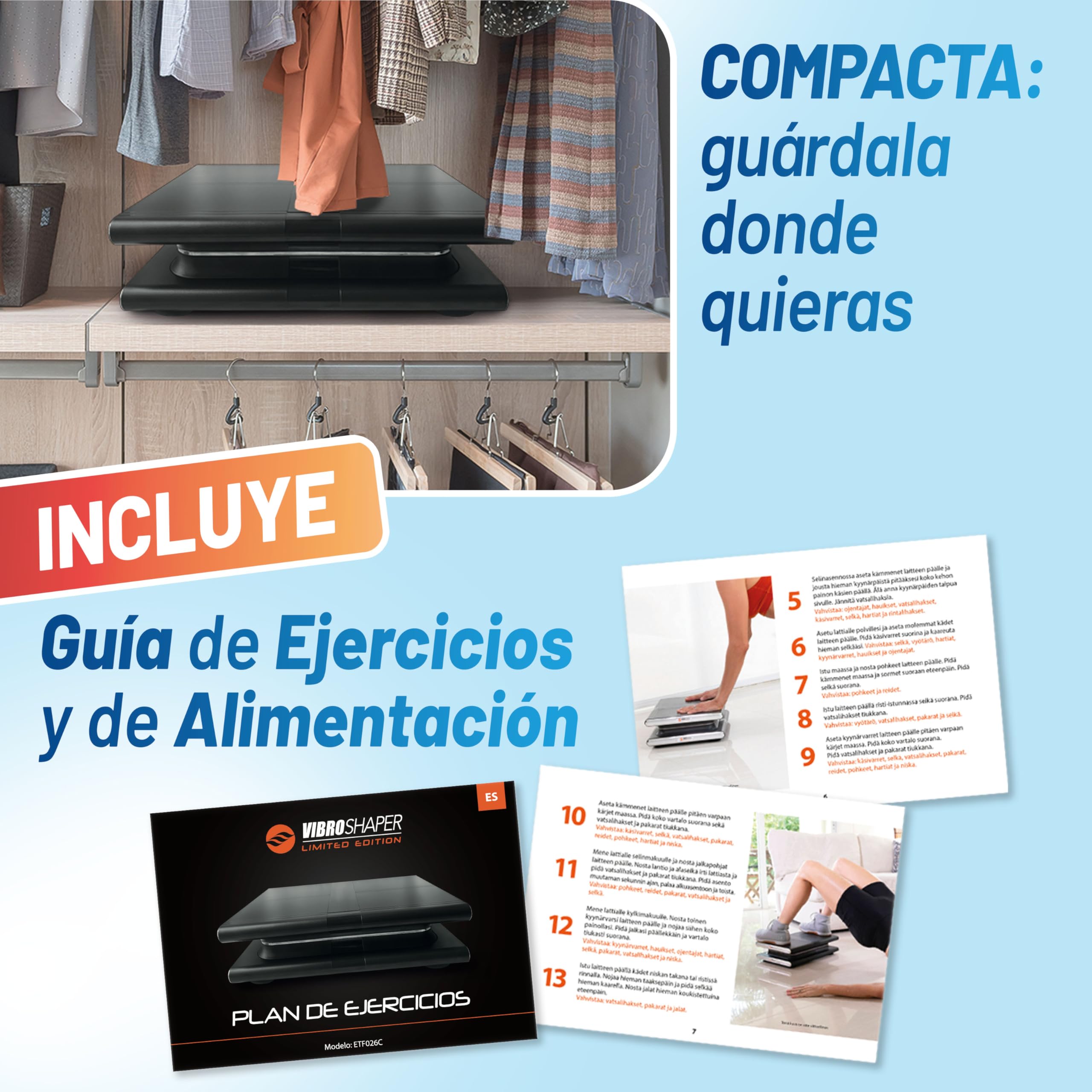 Plataforma VIBRATORIA VIBROSHAPER Limited Edition. Hace Ejercicio “por ti” y te relaja con un Masaje. Sin Esfuerzo ni Impacto en articulaciones. Estable, silenciosa, compacta, con Mando a Distancia