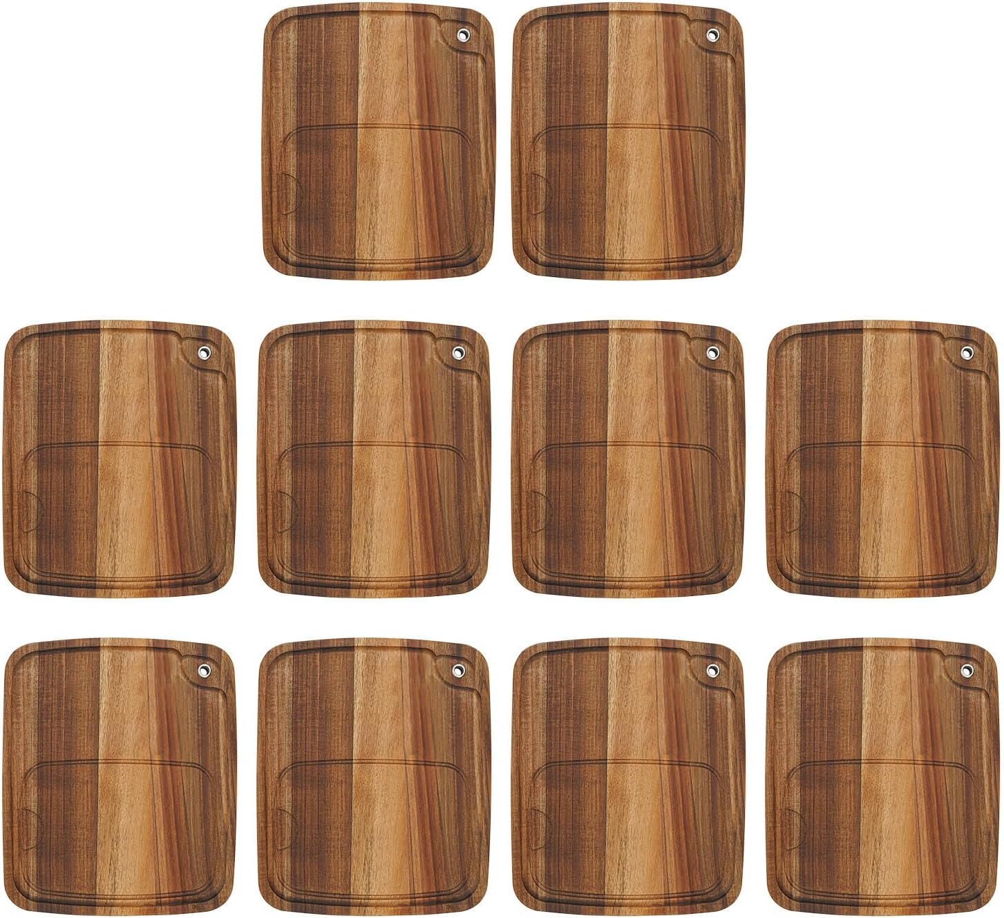10 Pcs Steak Plates with Juice Channel l Wooden Steak Board Set cacia Cutting Serving Board Food Serving Tray for Home Serving Eating Meat Dishes Snack Dessert
