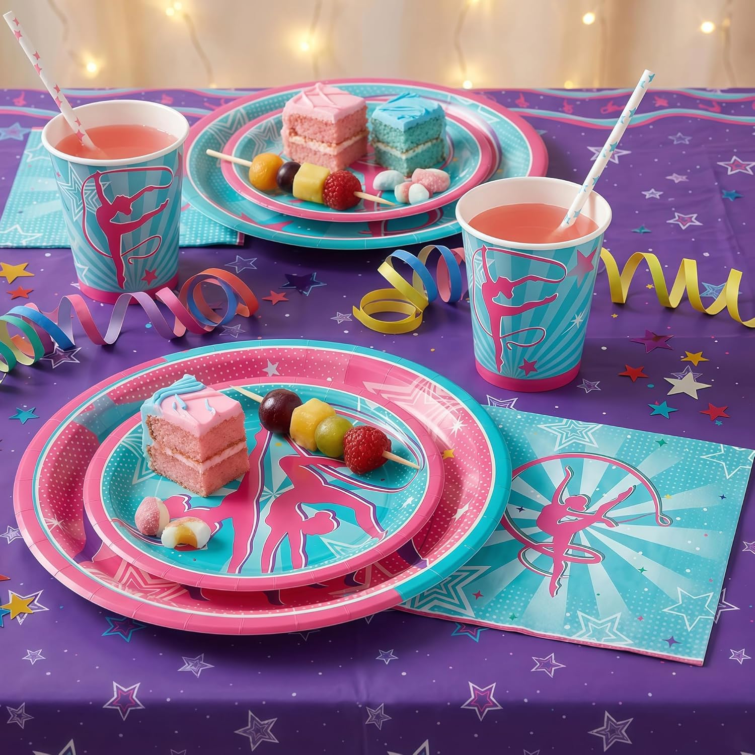 192 PCS Gymnastics Birthday Party Decorations Serves 20 Guests Gymnastics Party Supplies with Bannner Cake Topper Balloon Plates and Napkins Cups Tablecloth For Gymnastics Party Decorations