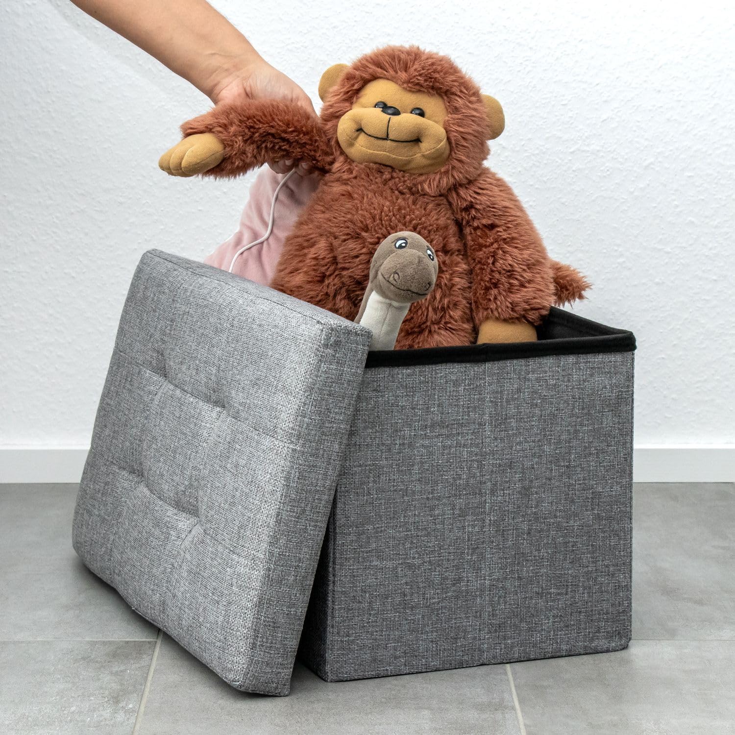 INTIRILIFE Taburete de Asiento Plegable 30x30x30 cm en Rojo Oscuro - Cubo de Asiento con Tapa y Espacio de Almacenamiento de Tela con Huecos - Cubo de Asiento reposapiés Plegable