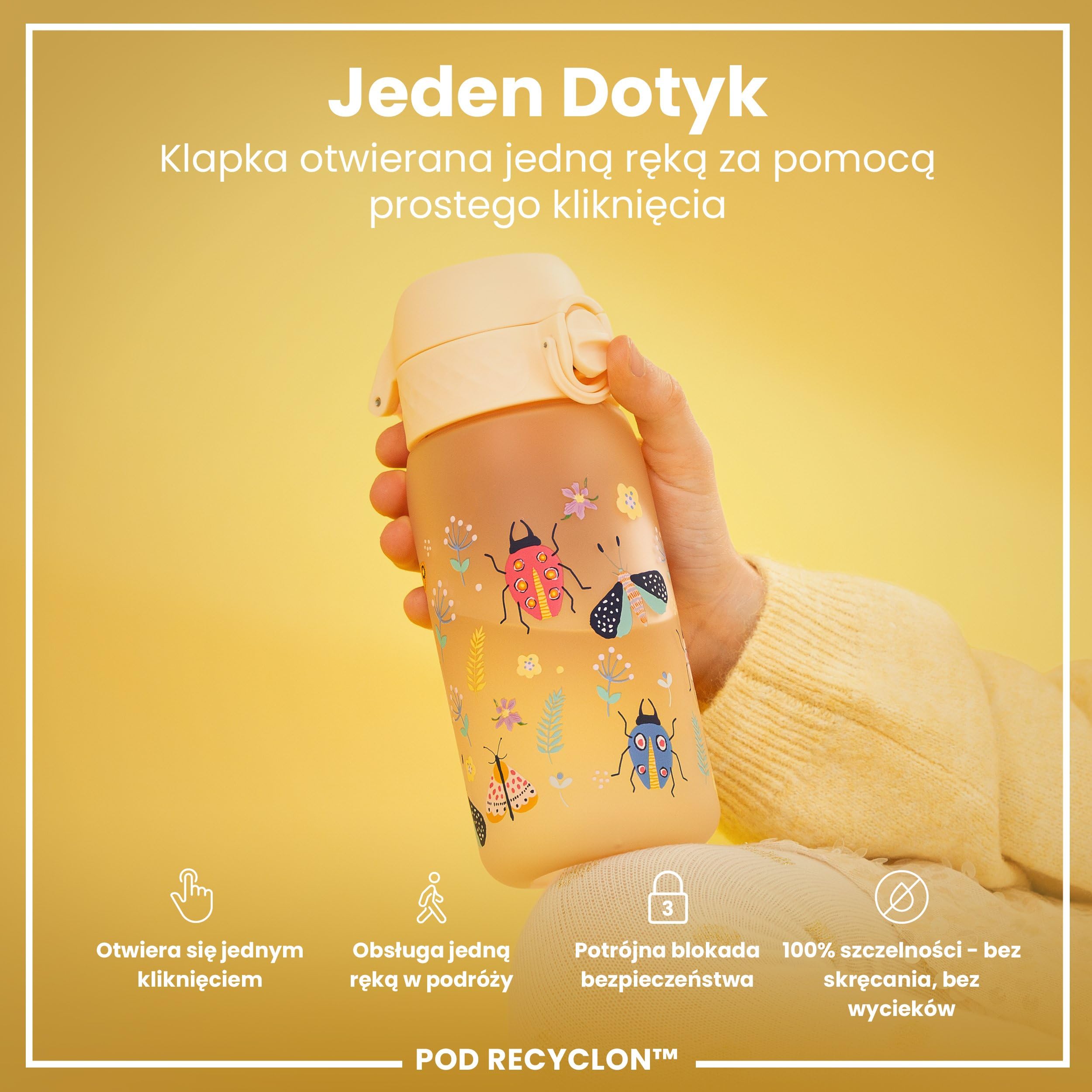ION8 Butelka dla Dzieci, 350 ml/12 oz, Szczelna, Łatwa do Otwarcia, Bezpieczny Zamek, Można Myć w Zmywarce, Bez BPA, Uchwyt do Przenoszenia, Łatwa do Czyszczenia, Bezwonny, Owady I Życie