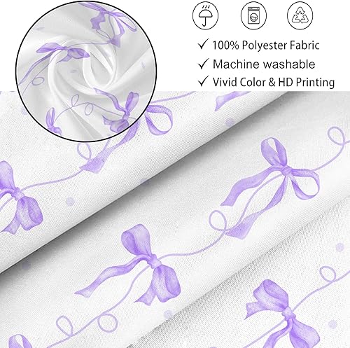 Miniatura 2 de Cortina de ducha con lazo morado, accesorios de decoración de baño, coqueta, bonita cortina de ducha estética femenina con ganchos, 72 x 72 pulgadas