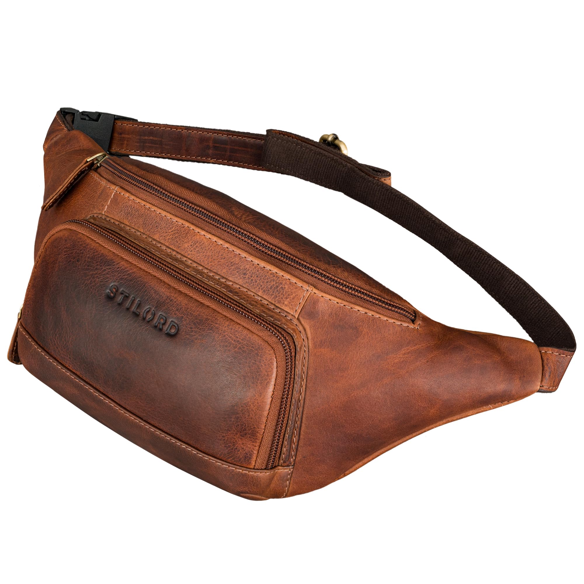 STILORD 'Raven' Cinturón Cuero Hombre Bolso Riñonera Mujer Grande - Bolso de Pecho Piel Auténtica - Bolsa Cadera con cinturón Ajustable Ideal para Festivales y Compras, Color:Prestige - marrón