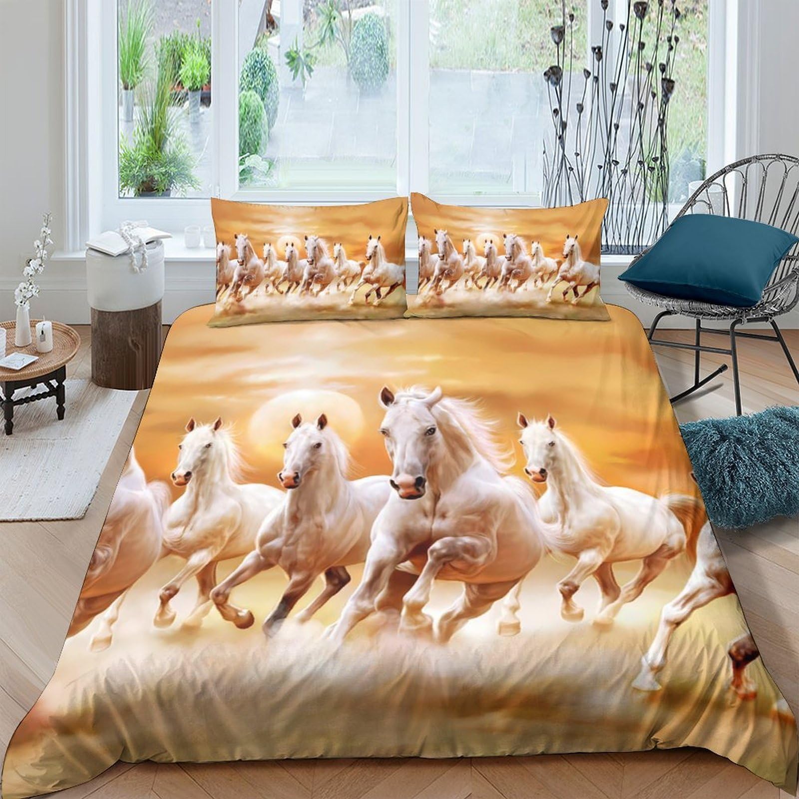 Ctjqhvkz Style-6 3D Printed Golden Galloping Horse Fitted Sheet Microfiber Soft Breathable Sunset Wild Stallion Mattress Cover For Bedroom Dorm Protection Decor Single（135X200cm）