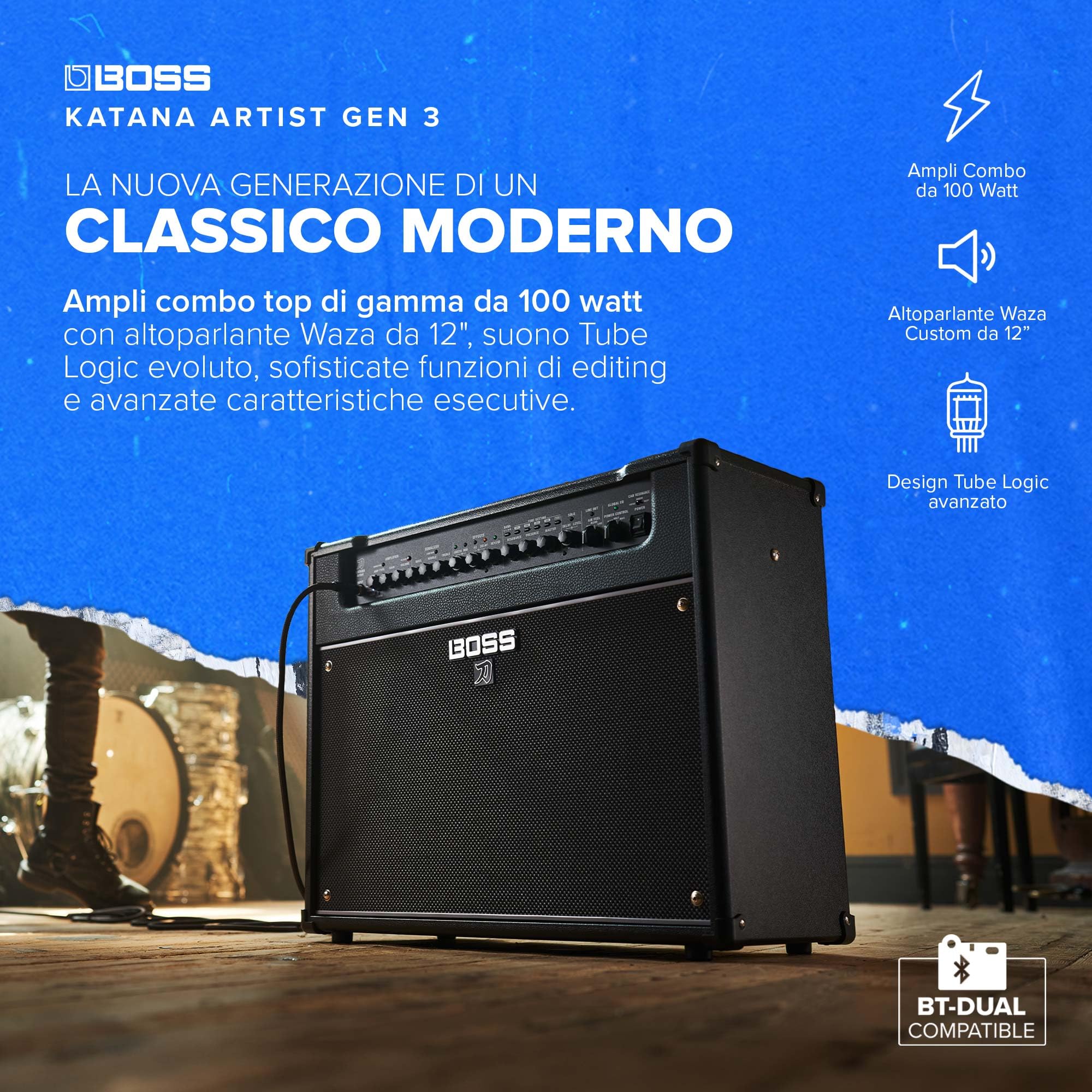 BOSS Katana Artist Gen 3 Amplificatore per Chitarra | Ampli combo top di gamma da 100 watt | Altoparlante Waza da 12" | Suono Tube Logic evoluto | Sofisticate funzioni di editing