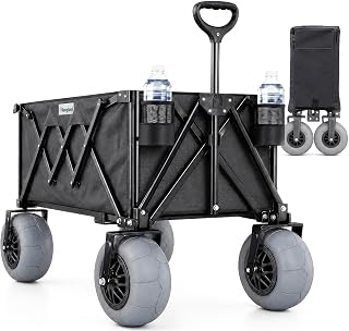 Beach Wagon with Big Wheels for Sand - All Terrain Steel Frame Utility Cart with 9" Pneumatic Tires, Collapsible Folding Design (Sand Warrior RX800 Black)