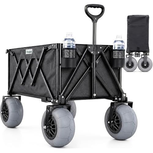 Beach Wagon with Big Wheels for Sand - All Terrain Steel Frame Utility Cart with 9" Pneumatic Tires, Collapsible Folding Design (Sand Warrior RX800 Black)