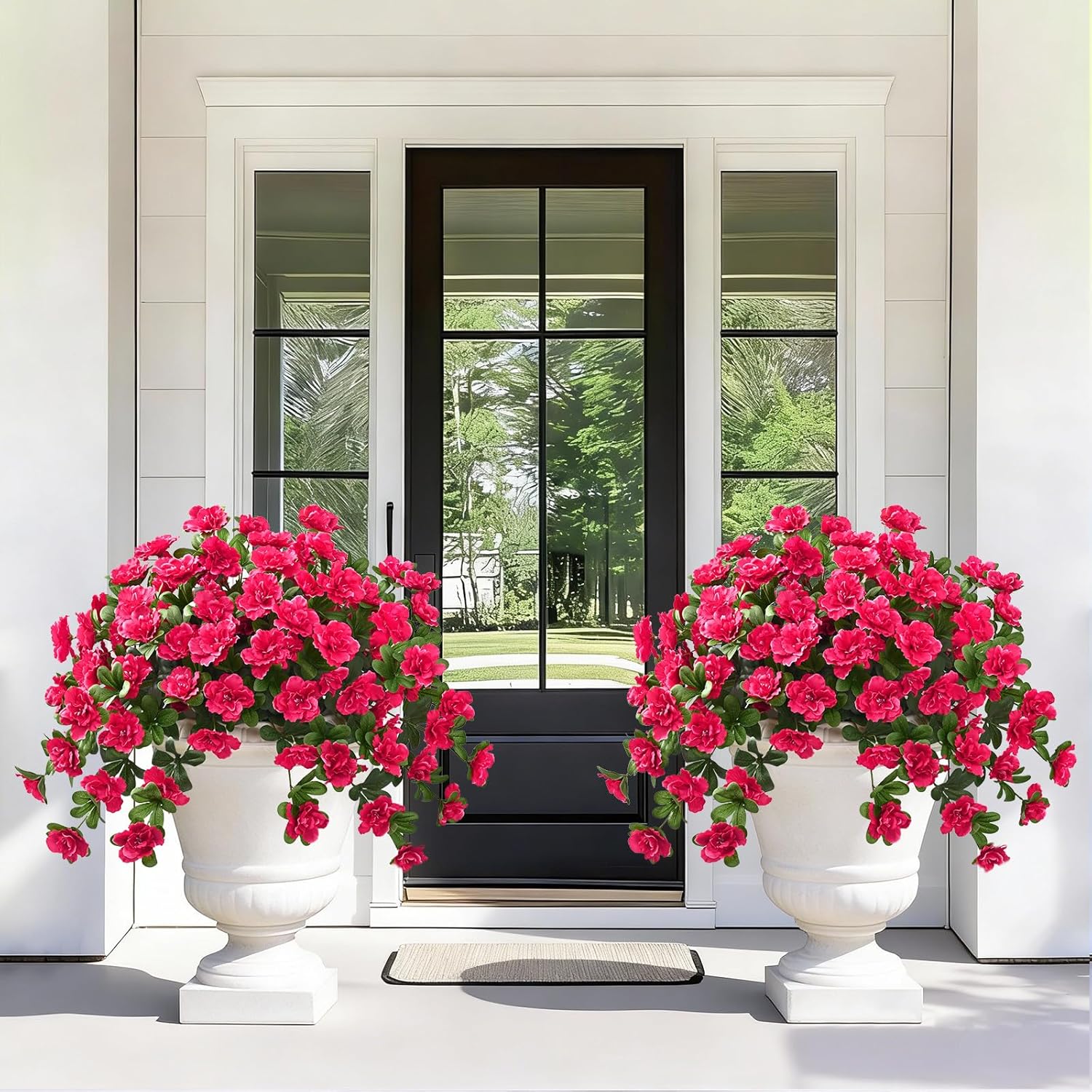 Dolicer Artificial Flowers for Outdoors, 4 Bundles UV Resistant Fake Red Artificial Outdoor Plants Look Real for Outside Front Faux Door Porch Patio Balcony Decor
