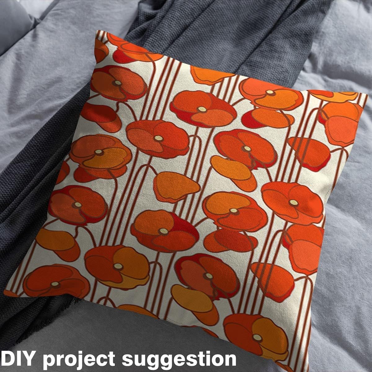 Poppy Flowers Upholstery Fabric by The Yard,Red Floral Botanical Reupholstery Fabric for Chairs,Rustic Garden Theme Decorative Fabric for Outdoor and Home DIY Projects,1 Yard,(L92*W150cm) Orange - Image 5