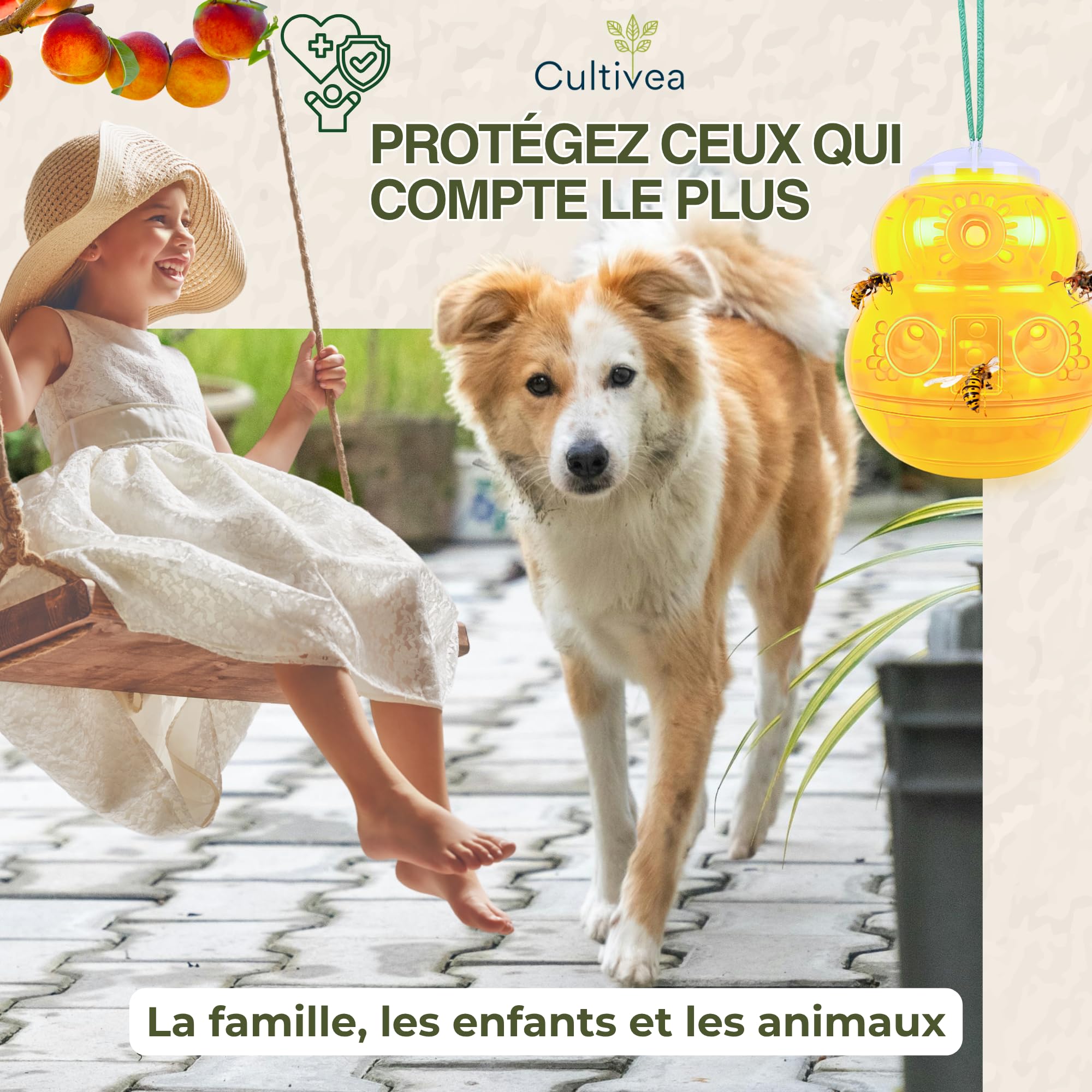 Cultivea- Lot 2 Piège à Guêpes et Frelons Extérieur Réutilisable – Attrape Guêpe Naturel sans Danger pour Abeilles – Double Système d’Attraction – Piège à Frelons Asiatiques Efficace (Jaune)