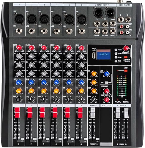 Miniatura 3 de Mezclador profesional de 6 canales de audio con reproductor de MP3+disco Bluetooth U Phantom Fuente de alimentación USB grabación, mezclador de