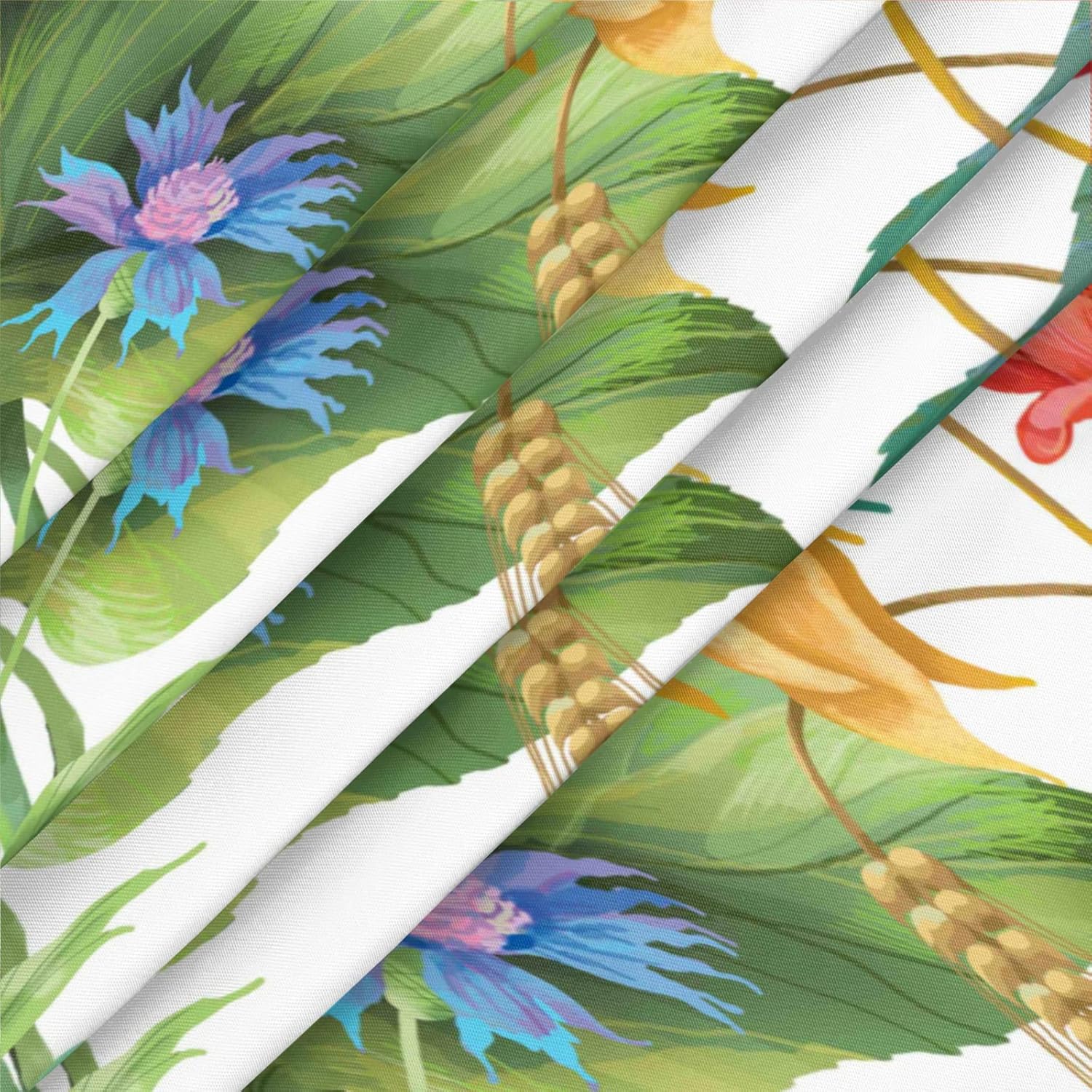 Pardick Flower Floral Round Fitted Tablecloth, Sunflower Poppy Barley Round Table Cloth with Elastic Edged, Waterproof Wipeable Table Cover Fits Tables up to 45”-56” Diameter