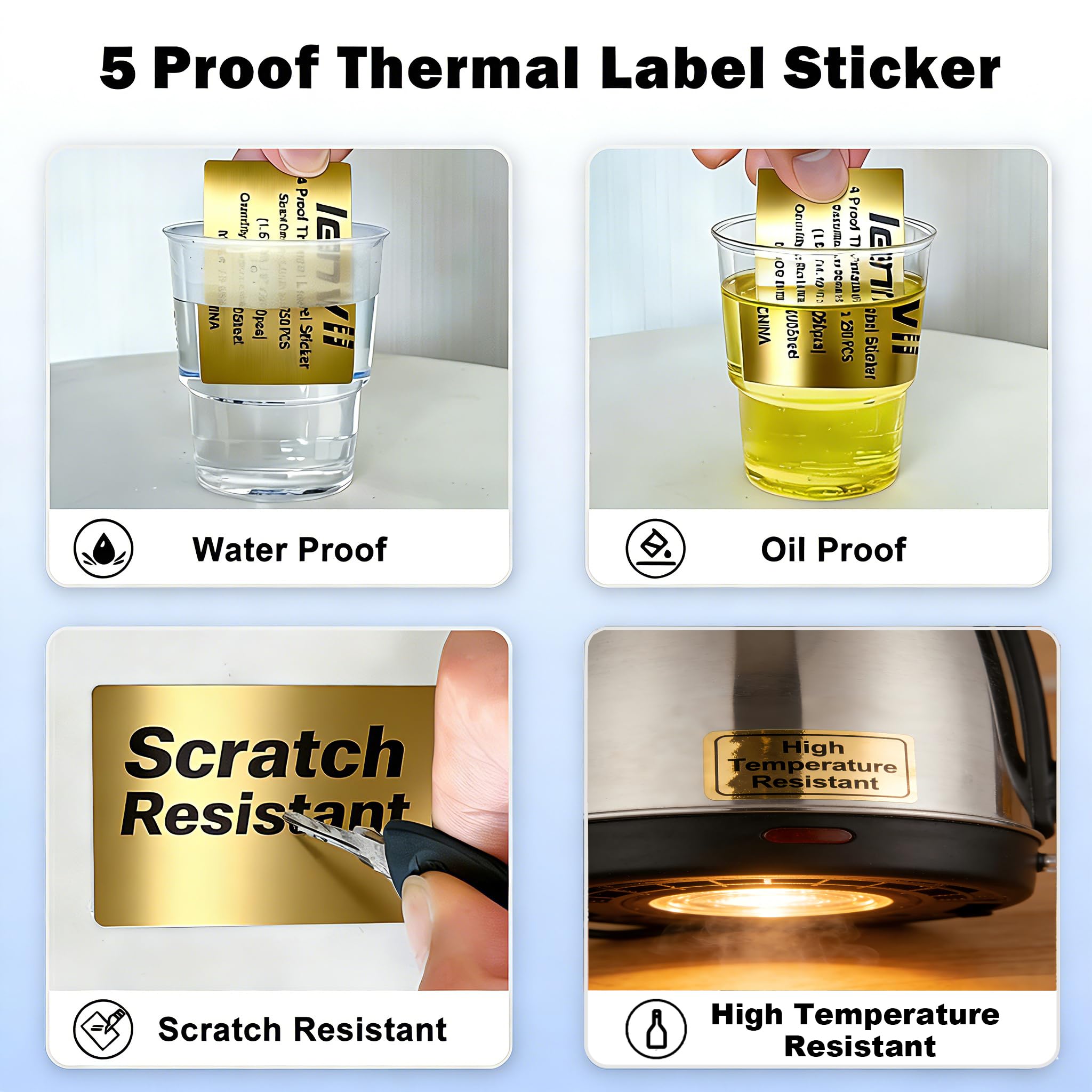 LENVII 60x40mm Etichette Termiche Dorato, 640 Fogli, per Stampanti Termiche | Etichette Adesive Termiche Oro spazzolato,4 Rotoli × 160, Stampa Nitida,Adesivi Resistenti a Strappi/acqua/Olio/Graffi,Calore