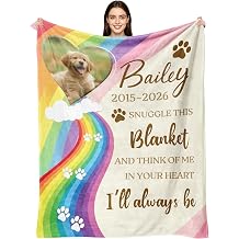 Dog Memorial Gifts for Loss of Dog, Personalized Pet Memorial Blanket with Photo Name, Custom Blanket Sympathy Remembrance Passing Away Gifts for Dogs Cat Lovers