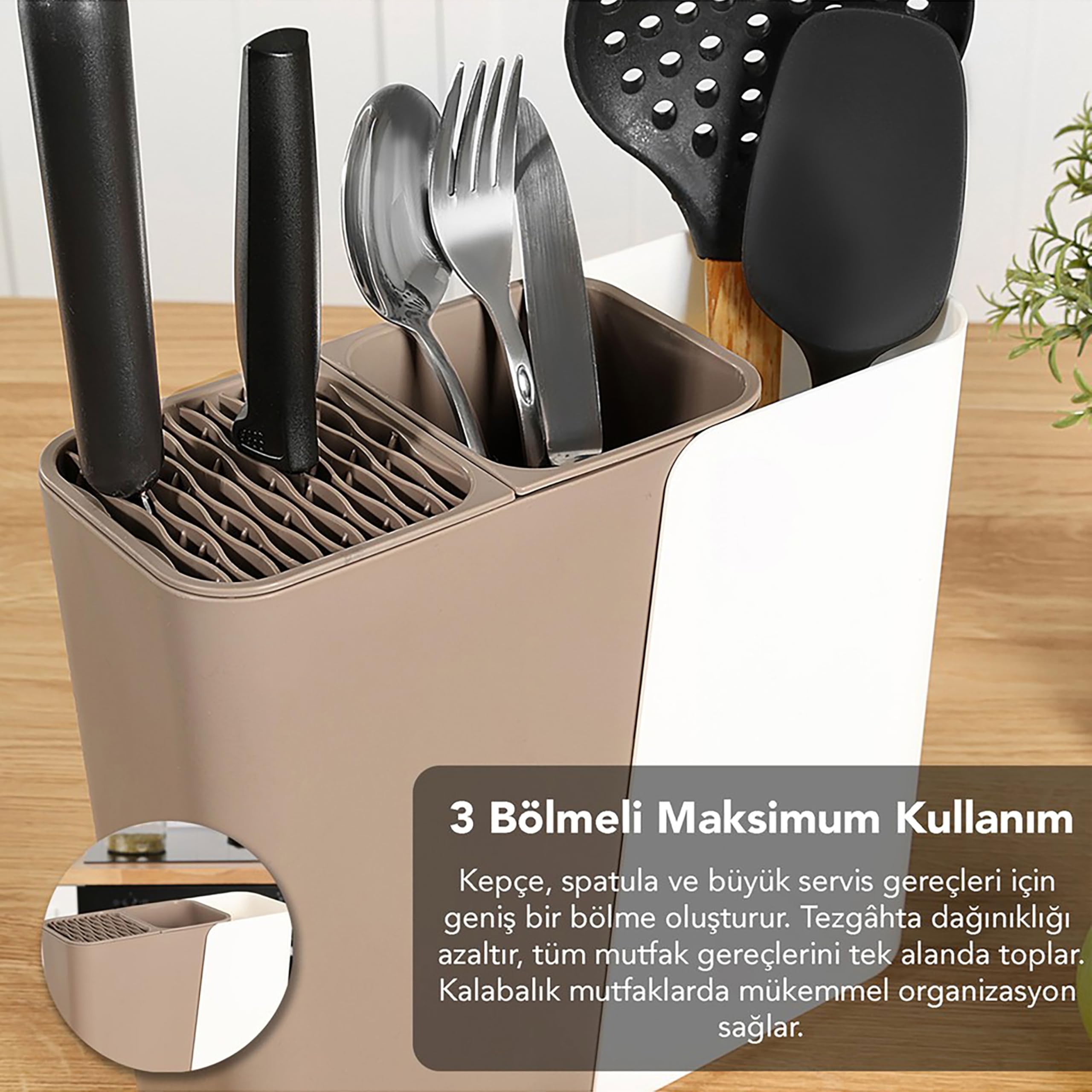 Promosyonca Çok Fonksiyonlu Mutfak Düzenleyici, 2-3 Bölmeli Ayarlanabilir Genişlik, Çatal Kaşık Bıçak Tutucu, 17-24 cm Genişlik (Siyah)