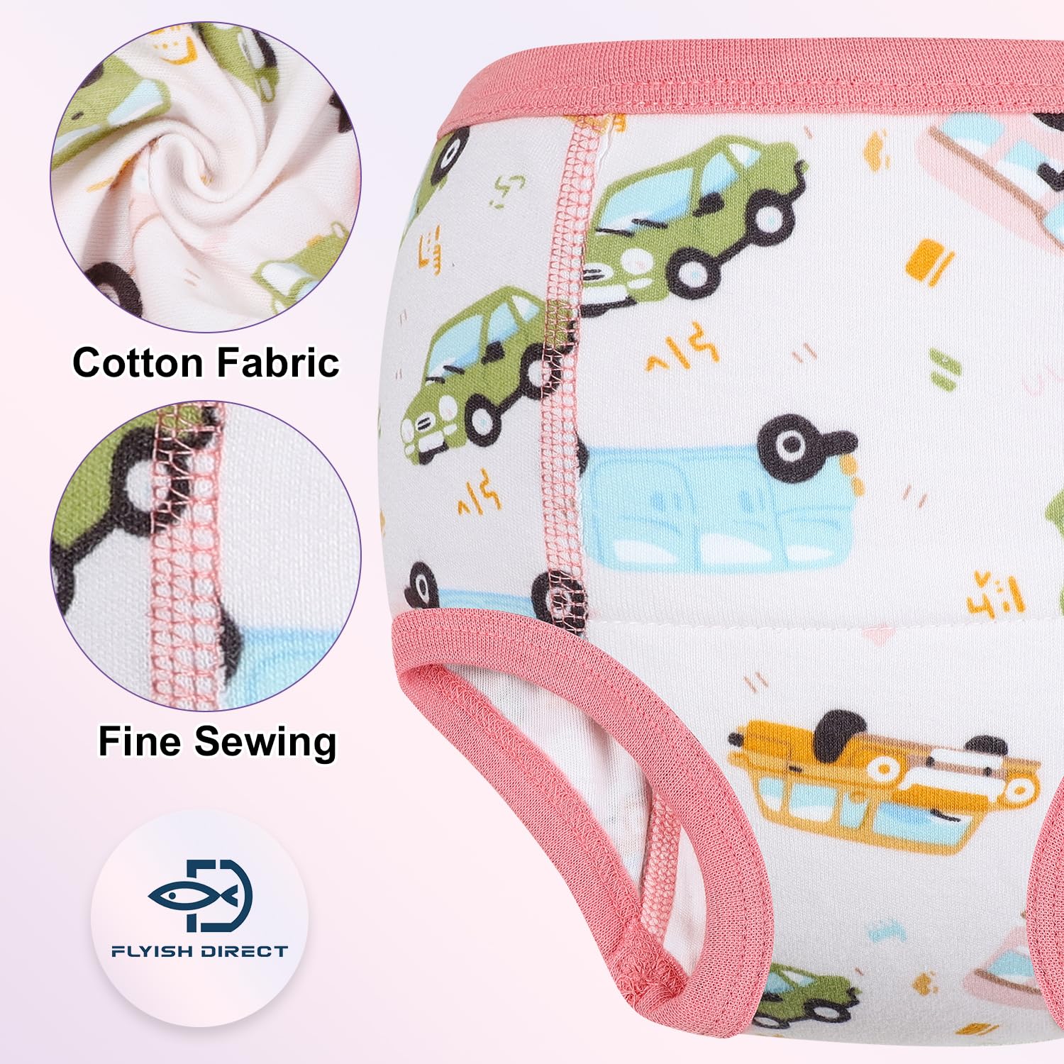FLYISH DIRECT Lot de 6 culottes d'apprentissage de la propreté pour filles et garçons, 100 % coton absorbant, sous-vêtements d'apprentissage de la propreté pour tout-petits, culottes d'apprentissage
